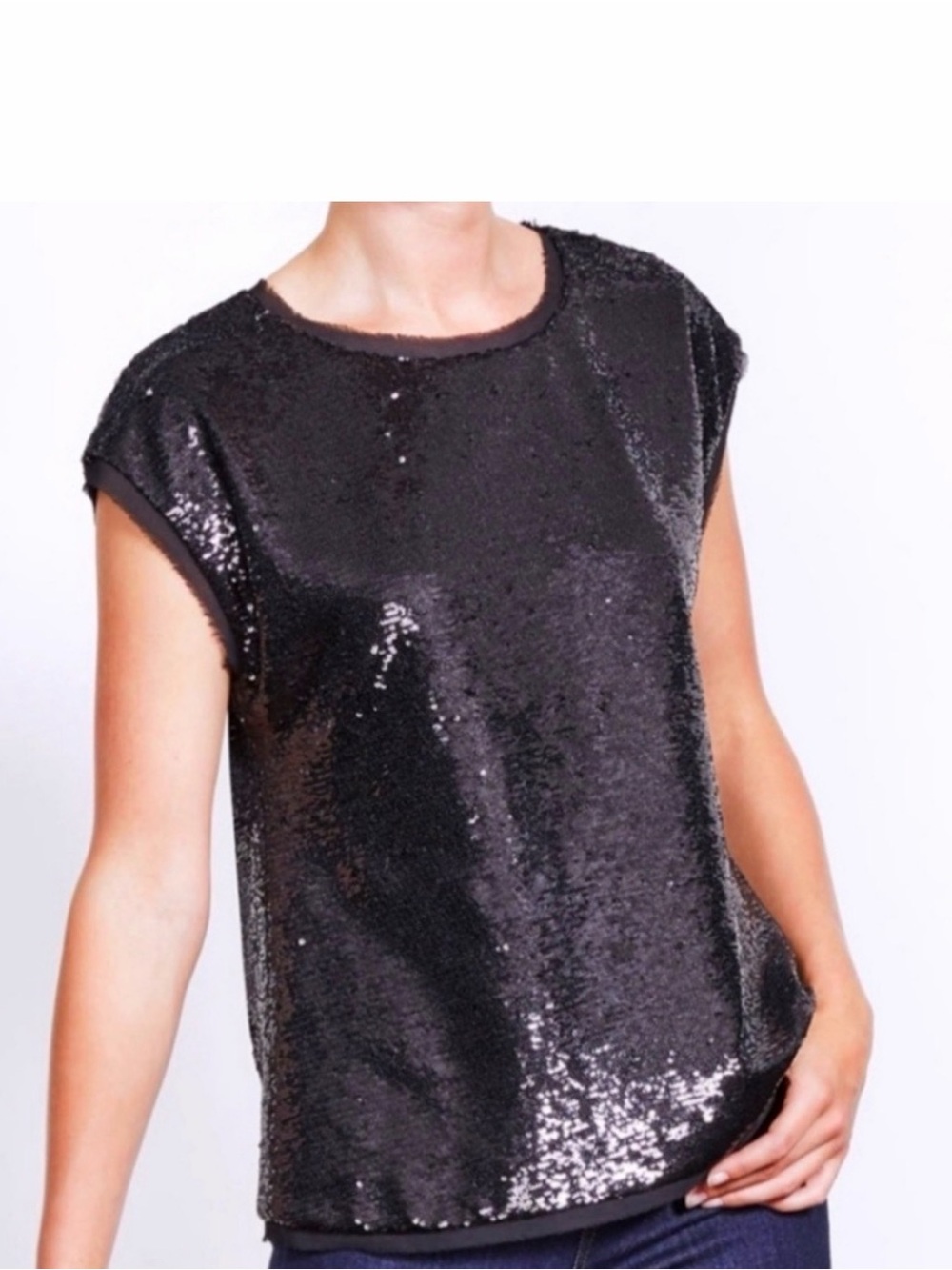 Boden Black Sequin Short Sleeve Top – Holiday Party Blouse – Evening / Cocktail
